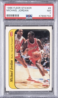1986-87 Fleer Stickers #8 Michael Jordan Rookie Card - PSA NM 7